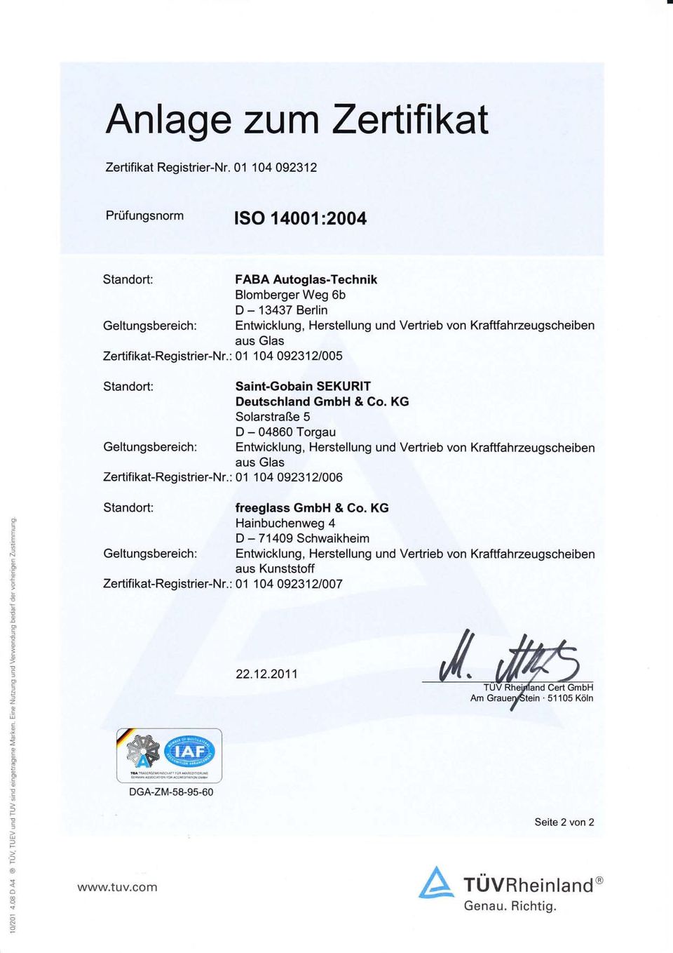 istrier-n r. : 0 1 1 O 4 09231 21 005 Stndrt: Sint-Gbin SKURT Deutschnd GmbH & C.