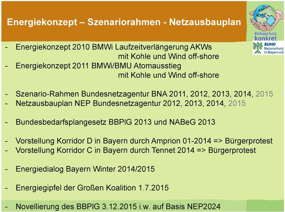 2015 - Bundesbedarfsplangesetz BBPlG 2013 und NABeG 2013 - Vorstellung Korridor D in Bayern durch Amprion 01-2014 => Bürgerprotest - Vorstellung Korridor C in Bayern
