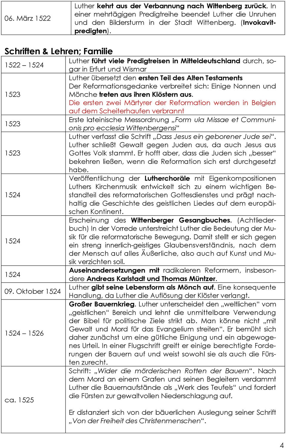 1525 Luther führt viele Predigtreisen in Mitteldeutschland durch, sogar in Erfurt und Wismar Luther übersetzt den ersten Teil des Alten Testaments Der Reformationsgedanke verbreitet sich: Einige