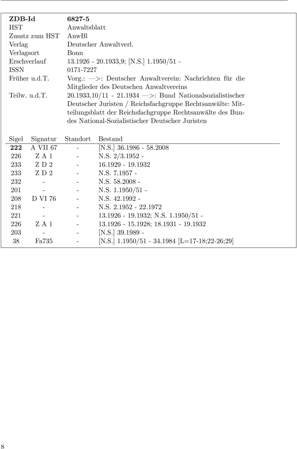 1934 >: Bund Nationalsozialistischer Deutscher Juristen / Reichsfachgruppe Rechtsanwälte: Mitteilungsblatt der Reichsfachgruppe Rechtsanwälte des Bundes National-Sozialistischer Deutscher Juristen