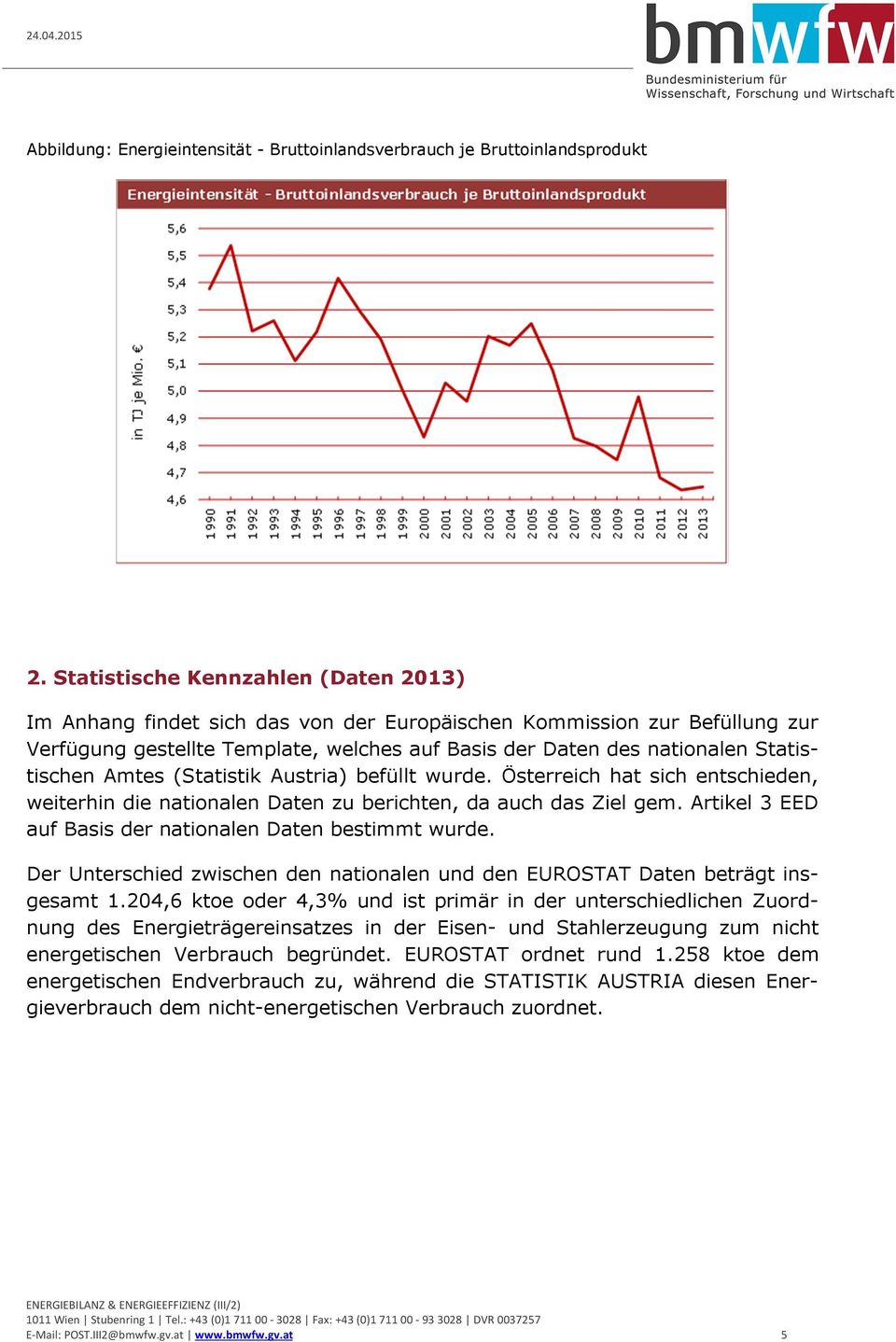 Amtes (Statistik Austria) befüllt wurde. Österreich hat sich entschieden, weiterhin die nationalen Daten zu berichten, da auch das Ziel gem.