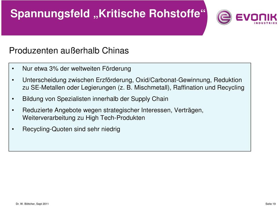Mischmetall), Raffination und Recycling Bildung von Spezialisten innerhalb der Supply Chain Reduzierte Angebote