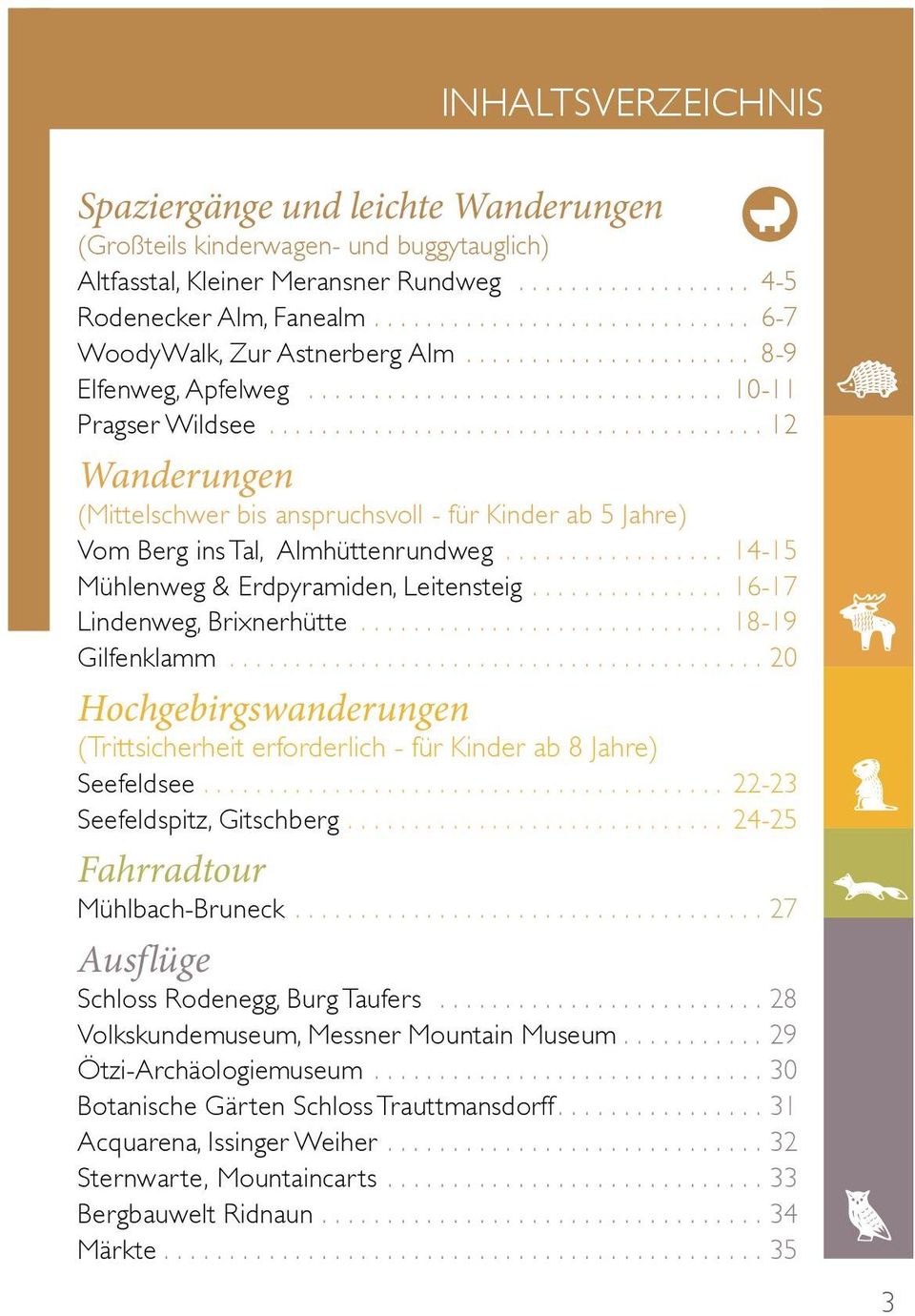 ..14-15 Mühlenweg & Erdpyramiden, Leitensteig...16-17 Lindenweg, Brixnerhütte...18-19 Gilfenklamm...20 Hochgebirgswanderungen (Trittsicherheit erforderlich - für Kinder ab 8 Jahre) Seefeldsee.