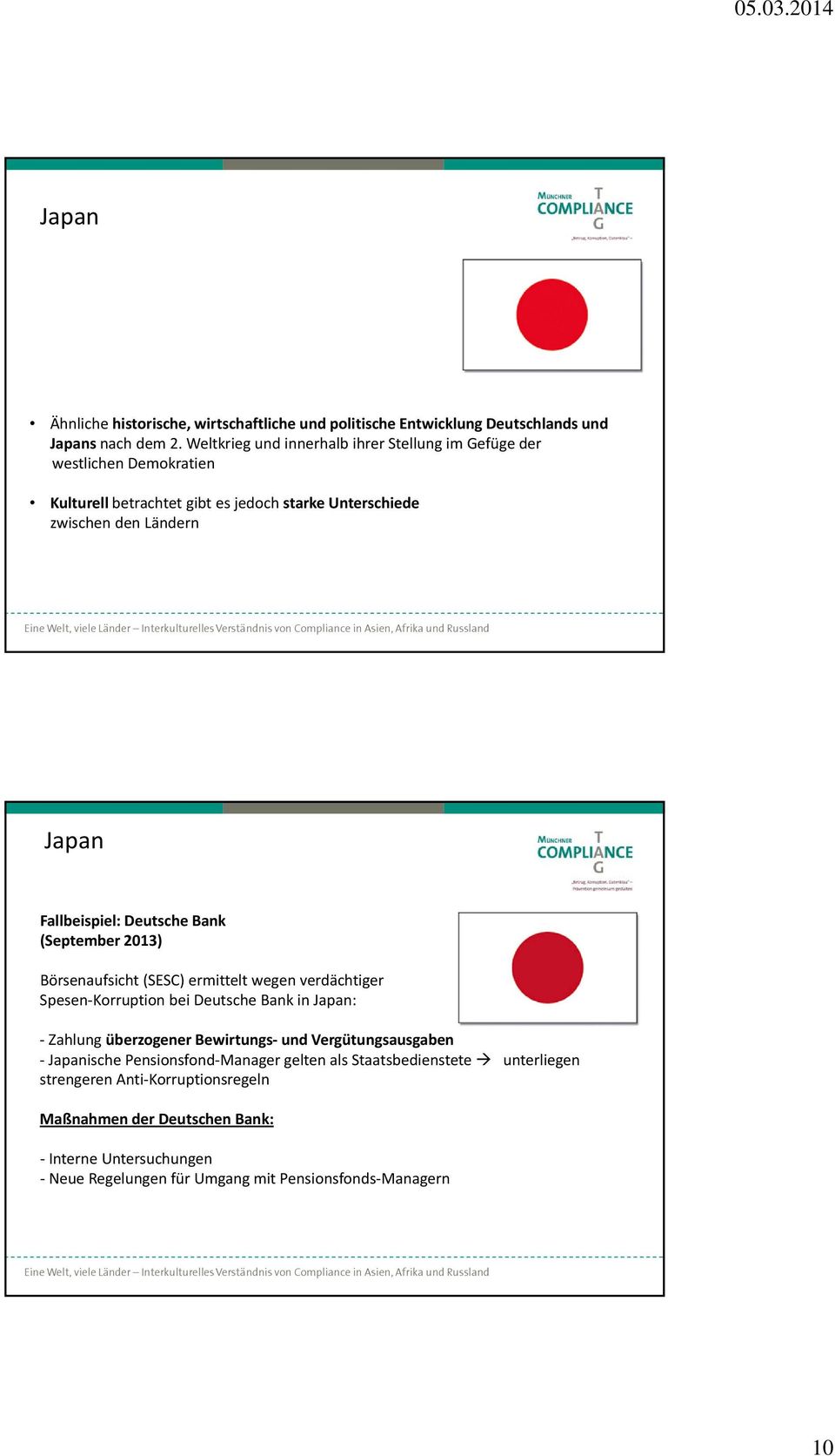 Fallbeispiel: Deutsche Bank (September 2013) Börsenaufsicht (SESC) ermittelt wegen verdächtiger Spesen Korruption bei Deutsche Bank in Japan: Zahlung überzogener