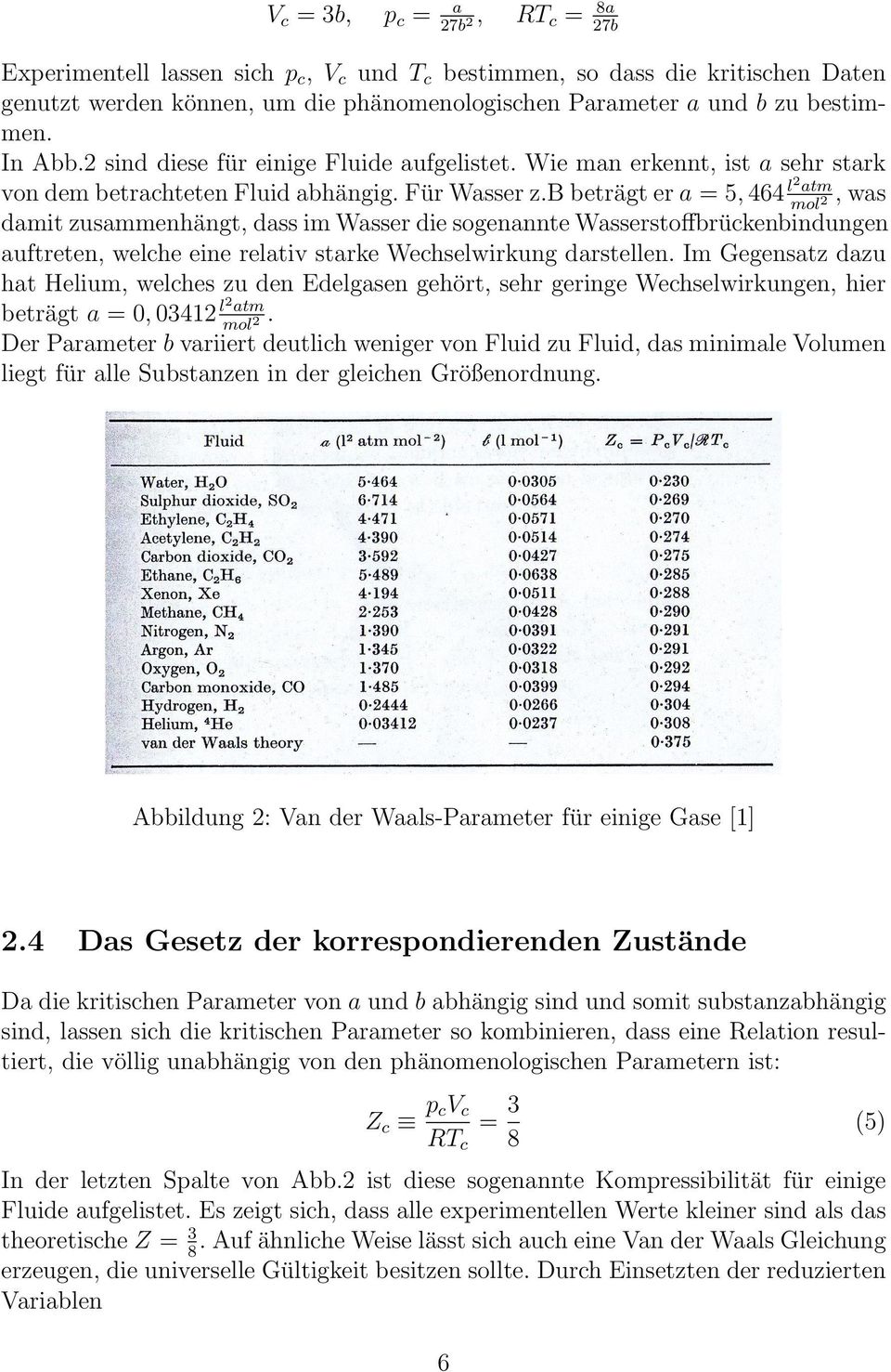 b beträgt er a = 5, 464 l2 atm mol 2, was damit zusammenhängt, dass im Wasser die sogenannte Wasserstoffbrückenbindungen auftreten, welche eine relativ starke Wechselwirkung darstellen.