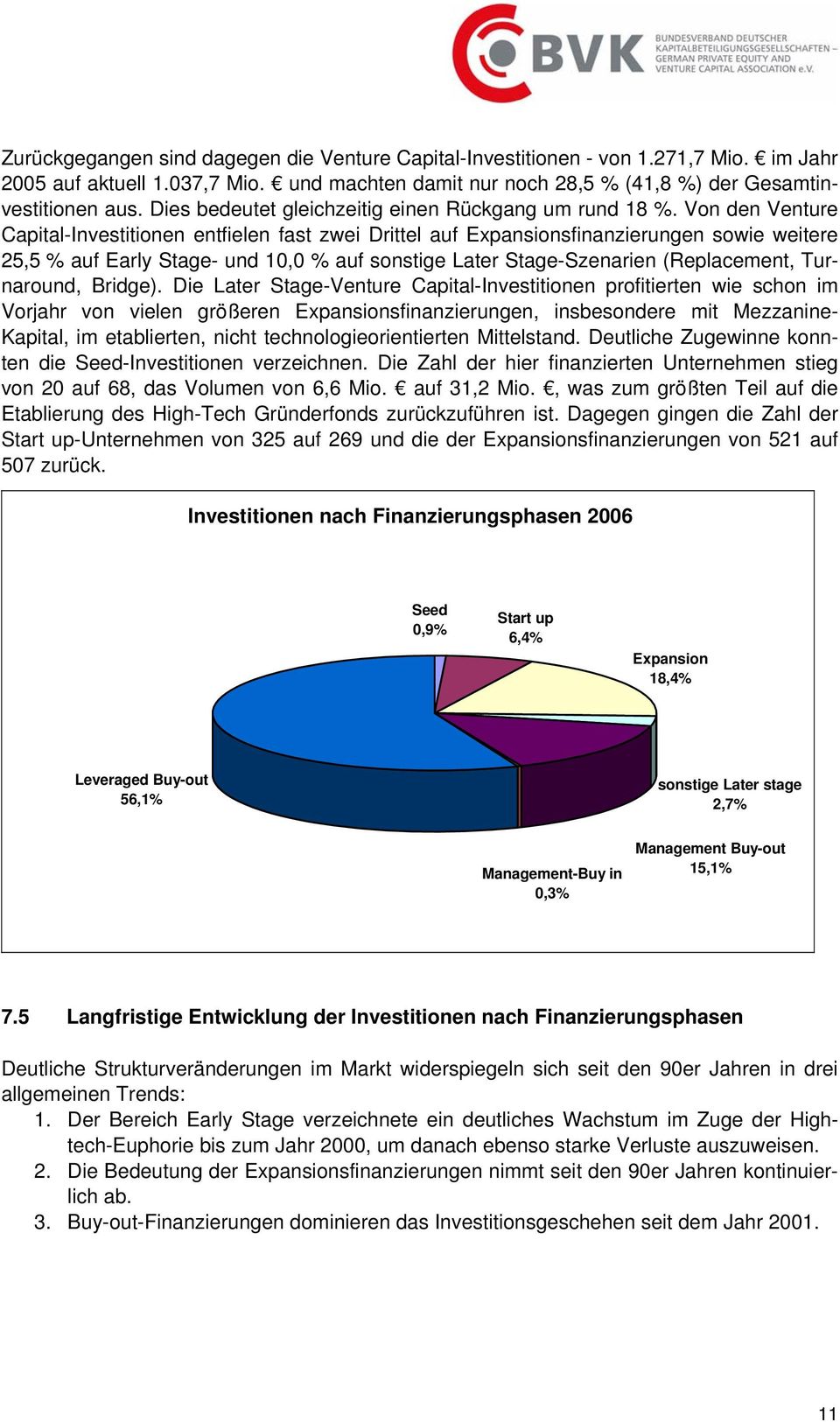 Von den Venture Capital-Investitionen entfielen fast zwei Drittel auf Expansionsfinanzierungen sowie weitere 25,5 auf Early Stage- und 10,0 auf sonstige Later Stage-Szenarien (Replacement,