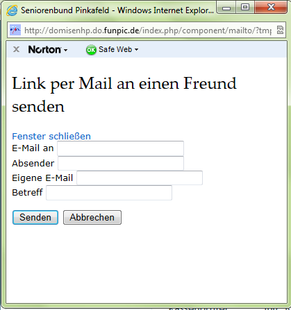 E-Mail schicken: Nachdem Sie auf das E-Mail-Symbol geklickt haben, erscheint dieses Fenster: Um eine E-Mail mit dem Bericht zu verschicken müssen Sie die Empfänger E-Mail als erstes eingeben.