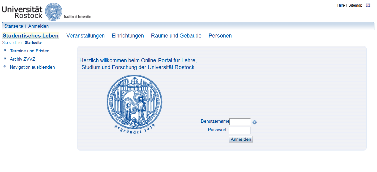 1. Anmelden Über die Homepage der Universität Rostock gelangen Sie mit dem Punkt Vorlesungsverzeichnis direkt zu LSF.
