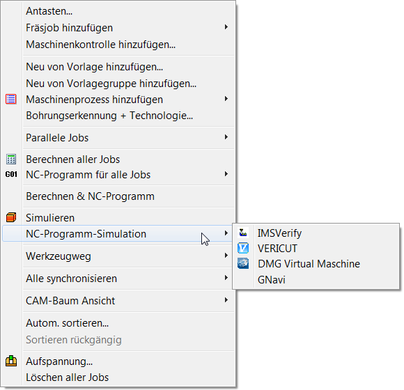 Integration von NC-Programmsimulatoren Folgende NC- Programmsimulatoren können ausgewählt werden: