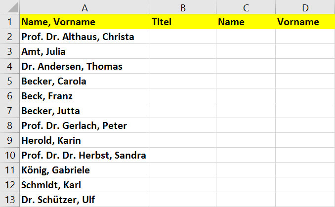 Blitzvorschau in Excel 2016 Seite 6 von 11 Jetzt wählen Sie die Tabellenzelle B2 aus und geben den ersten Nachnamen (Althaus) ein und bestätigen die Eingabe.