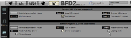 Der Groove im Paletten Slot F#3 wird gespielt in BFD2, wenn die F#3 MIDI Taste gedrückt wird Wenn Sie die Taste loslassen, hört der Groove auf zu spielen Das Abspielen des Grooves geschieht so lange,