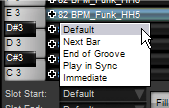 5:4 Grooves in der Palette abspielen Grooves durch MIDI Tasten auslösen Wenn Sie einen Groove in einen Slot geladen haben, dann können Sie die MIDI Taste des Slots dazu verwenden den Groove zu