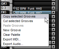 Grooves dem Drum Track hinzufügen Sie können einen Groove aus der Palette dem Drum Track hinzufügen, indem Sie den Groove per Drag & Drop in den Drum Track hineinziehen und an der gewünschten Stelle