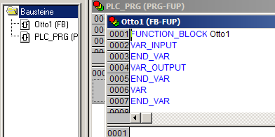 2.2 Funktionsblock auswählen, FUP, Name beliebig eingeben (hier Otto1), OK 2.3 Ergebnis: 3. Adressvergabe : Wir nutzen die Belegungsliste (vgl. 11., separates Blatt).