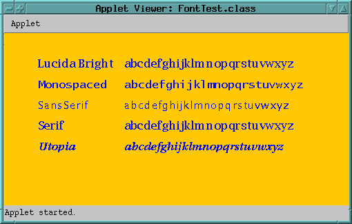 import java.applet.applet; import java.awt.*; public class Confucius extends Applet { private Font font = new Font("SansSerif",Font.ITALIC,24); public void init() { setbackground(color.