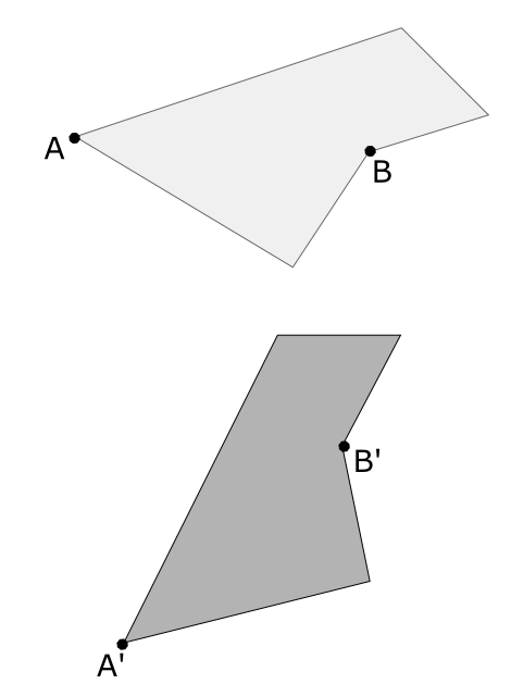 Aufgabe 2 (Verschiebungen) Man kann Objekte durch Parallelverschiebung (ohne gleichzeitige Drehung) oder durch Drehung um ein festes Drehzentrum (ab jetzt R genannt) bewegen.