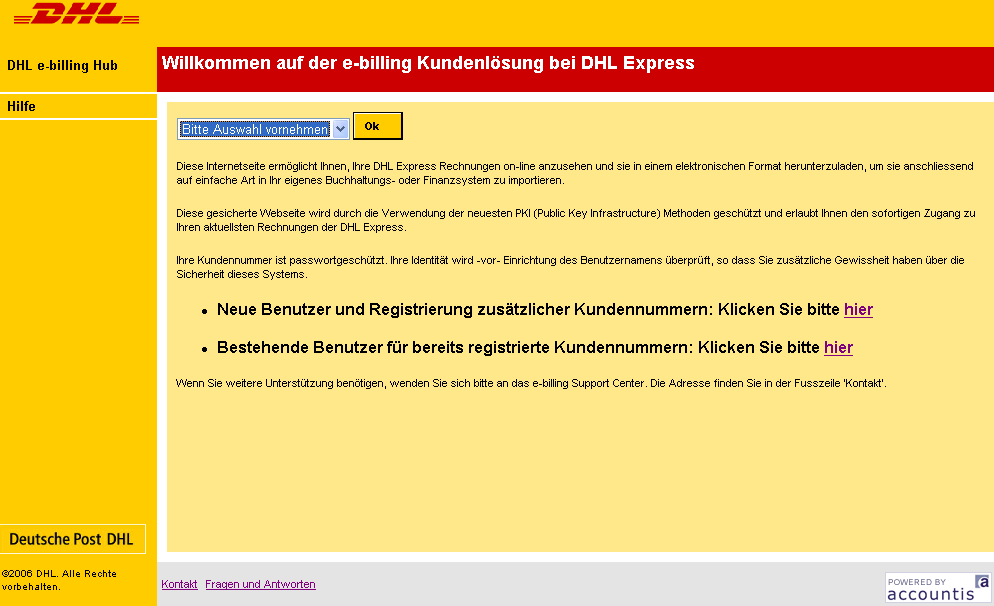 1 Einleitung 2 Erste Schritte 3 Anwendung von DHL e-billing 4 Hilfreiche Links 2.1 Registrierung 2.