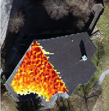 Erstellung 3D-Solarkataster Verfahren Berechnung der Größe der einzelnen Dachteilflächen Berechnung der Fläche der Solardaten pro