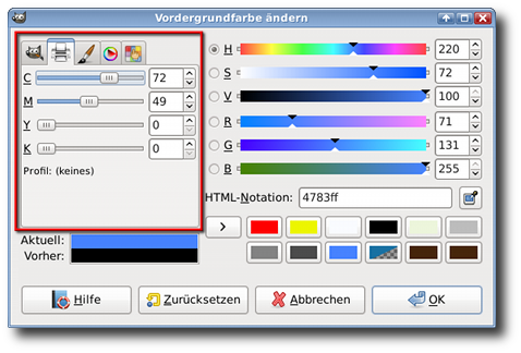 Der HSV-Farbraum liest die Farben in einem Farbkreis aus.