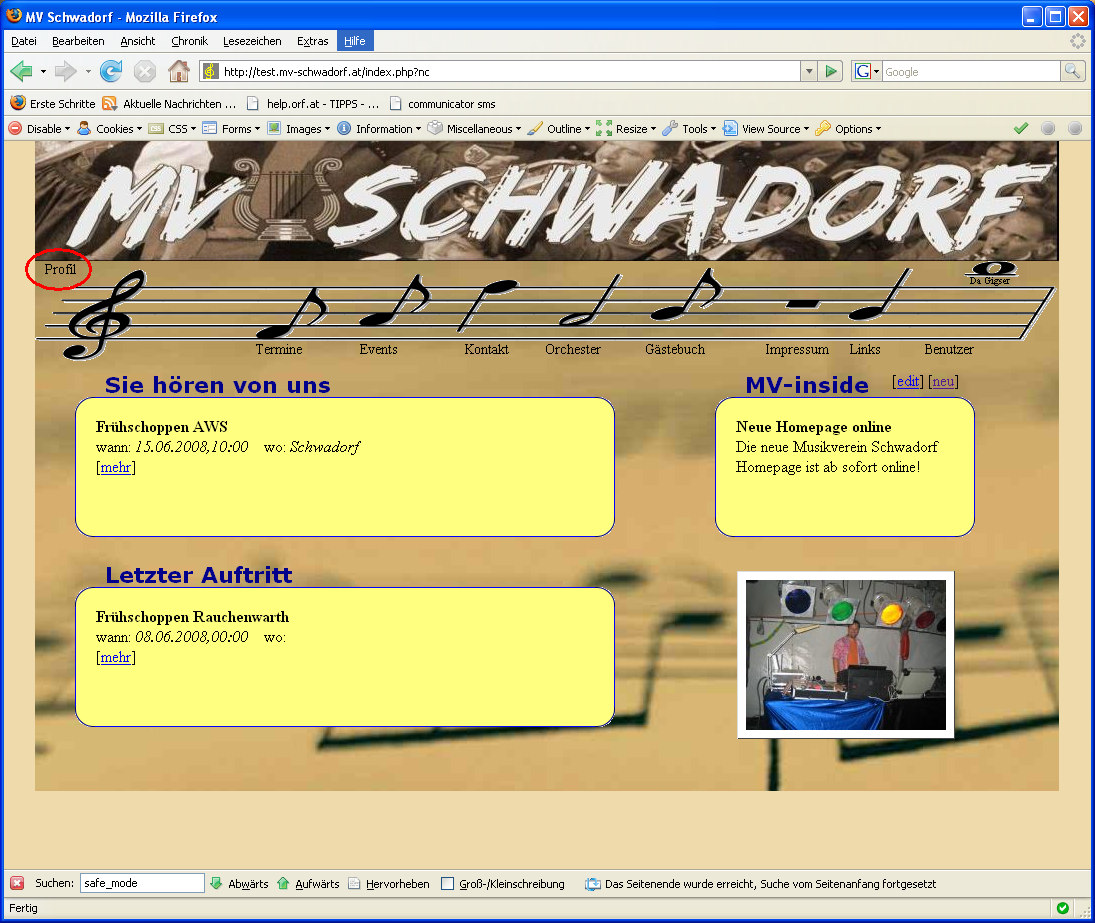 Administration Die Administration der Homepage http://www.mv-schwadorf.
