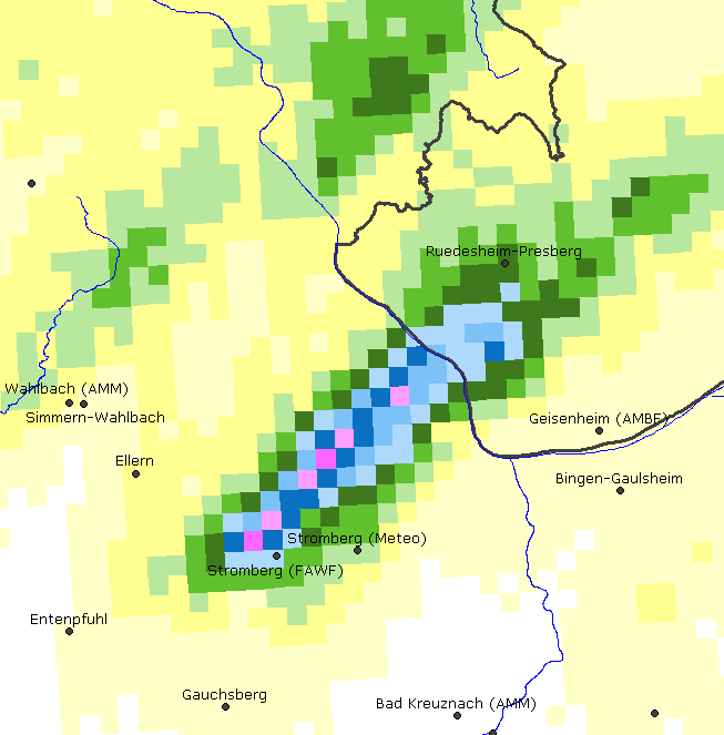 Abbildung 11: Radarbild des Starkniederschlagereignisses bei Stromberg am 24.06.