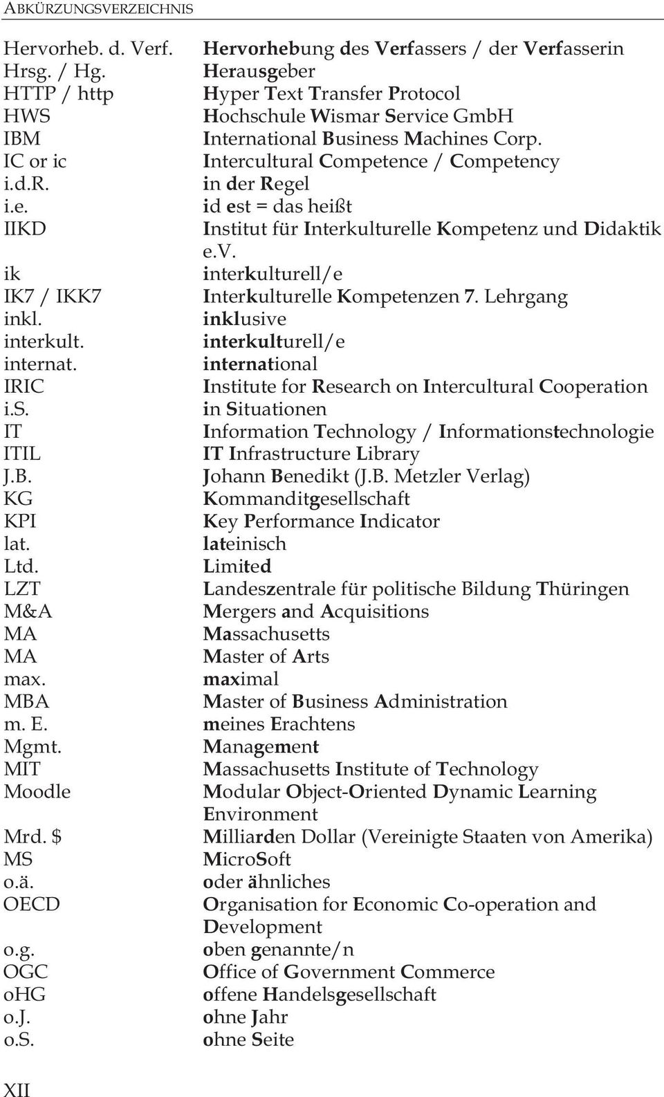 e. id est = das heißt IIKD Institut für Interkulturelle Kompetenz und Didaktik e.v. ik interkulturell/e IK7 / IKK7 Interkulturelle Kompetenzen 7. Lehrgang inkl. inklusive interkult.