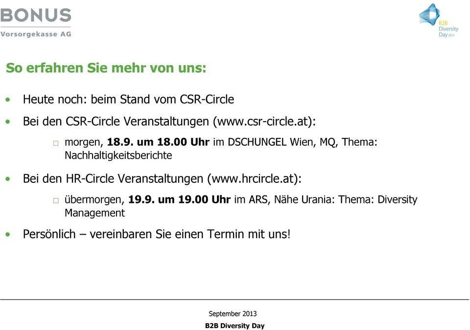 00 Uhr im DSCHUNGEL Wien, MQ, Thema: Nachhaltigkeitsberichte Bei den HR-Circle Veranstaltungen