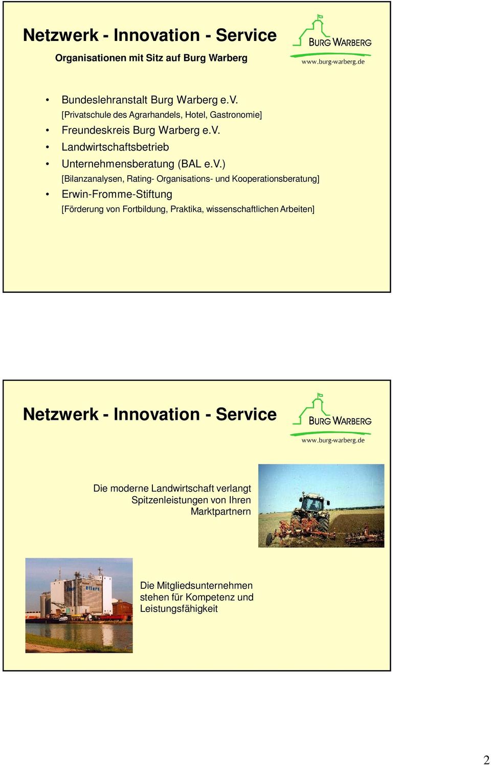 [Förderung von Fortbildung, Praktika, wissenschaftlichen Arbeiten] Netzwerk - Innovation - Service Die moderne Landwirtschaft verlangt