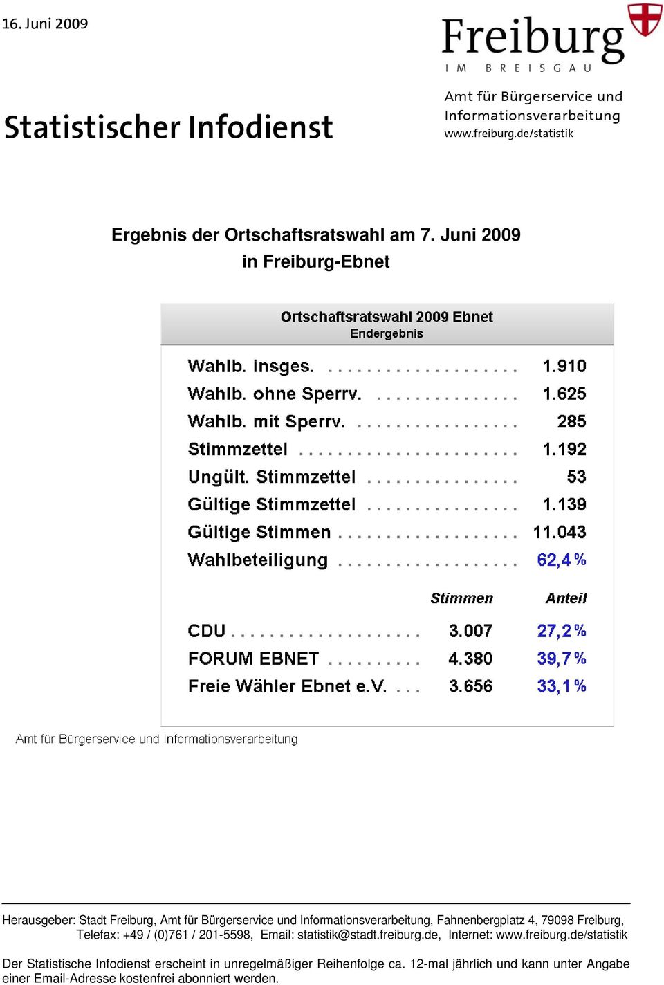 Juni 2009 in Freiburg-Ebnet Herausgeber: Stadt Freiburg, Amt für Bürgerservice und Informationsverarbeitung, Fahnenbergplatz 4, 79098