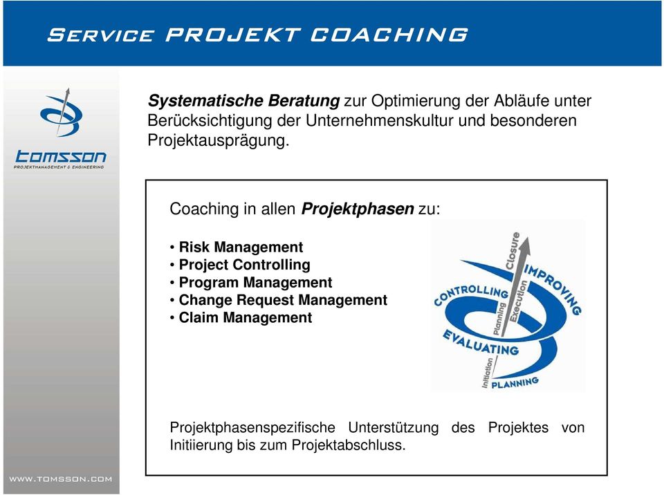 Coaching in allen Projektphasen zu: Risk Management Project Controlling Program Management