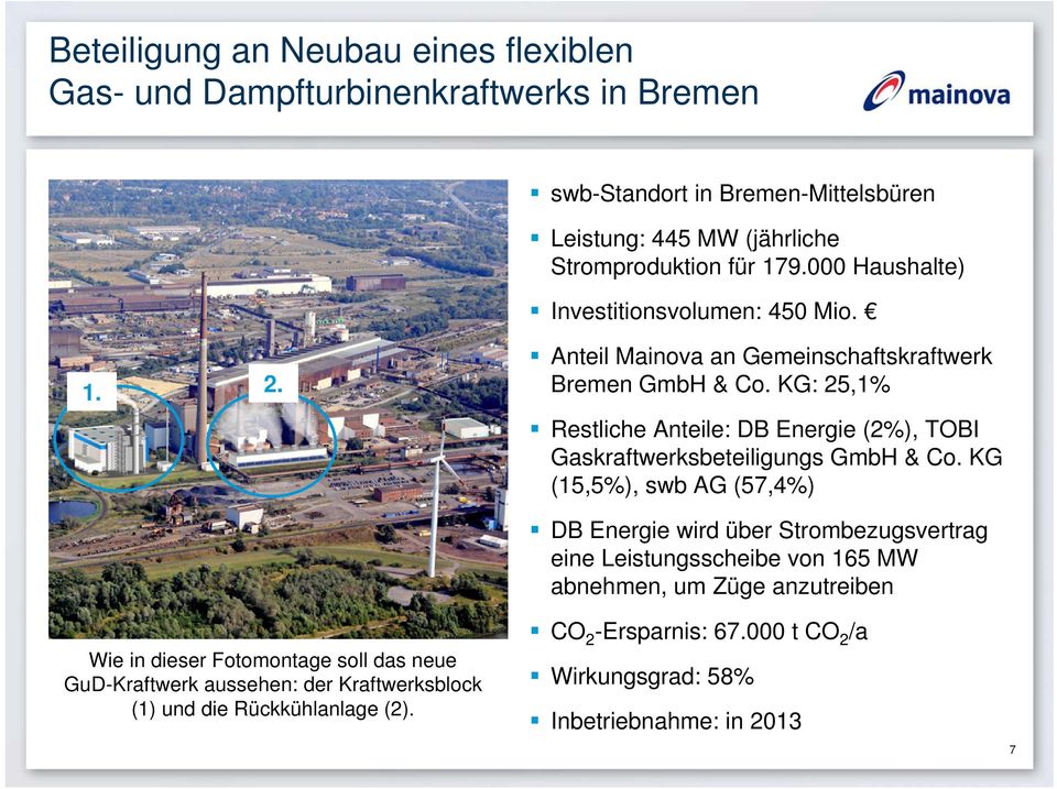 KG: 25,1% Restliche Anteile: DB Energie (2%), TOBI Gaskraftwerksbeteiligungs GmbH & Co.