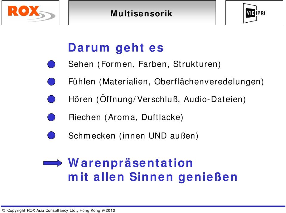 Hören (Öffnung/Verschluß, Audio-Dateien) Riechen (Aroma,