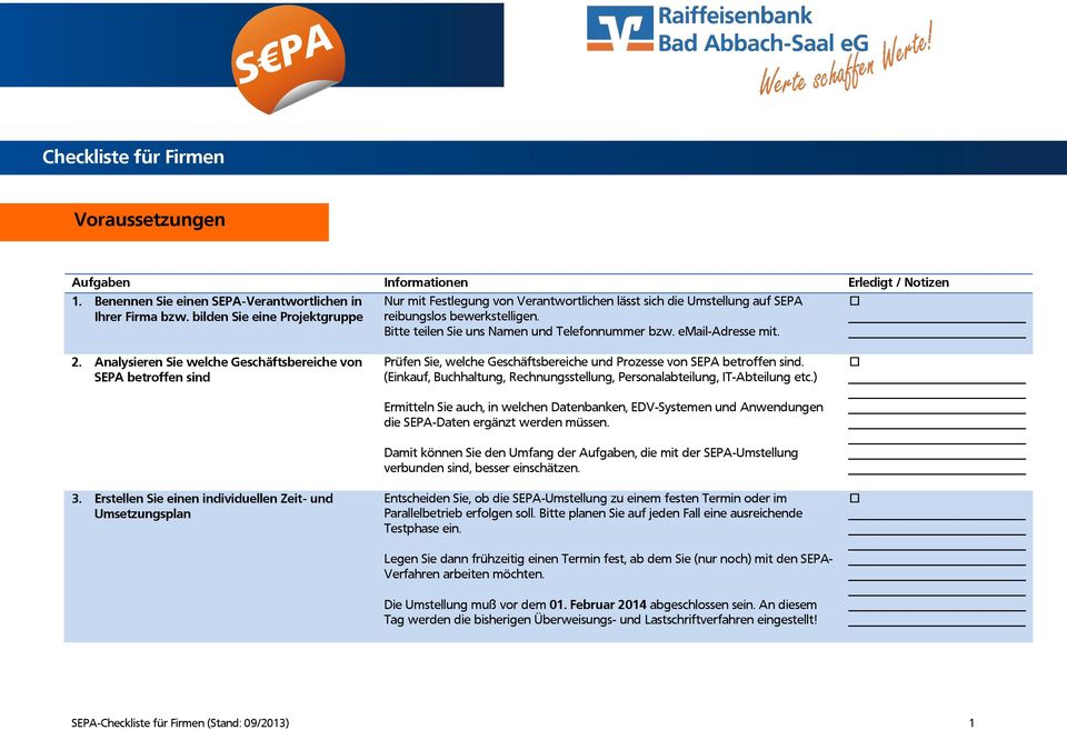 email-adresse mit. 2. Analysieren Sie welche Geschäftsbereiche von SEPA betroffen sind 3.
