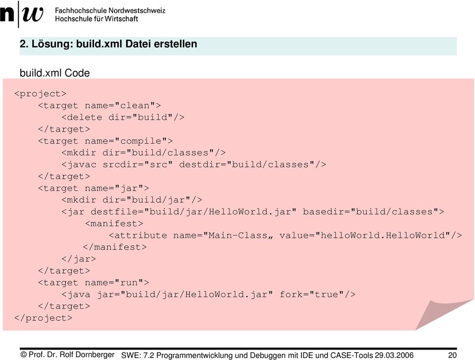destdir="build/classes"/> </target> <target name="jar"> <mkdir dir="build/jar"/> <jar destfile="build/jar/helloworld.