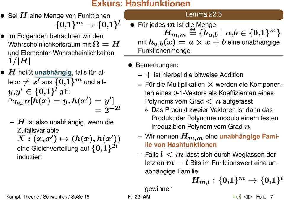 Hashfunktionen Lemma 22.
