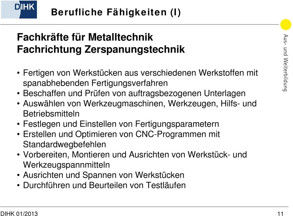 Betriebsmitteln Festlegen und Einstellen von Fertigungsparametern Erstellen und Optimieren von CNC-Programmen mit Standardwegbefehlen Vorbereiten,