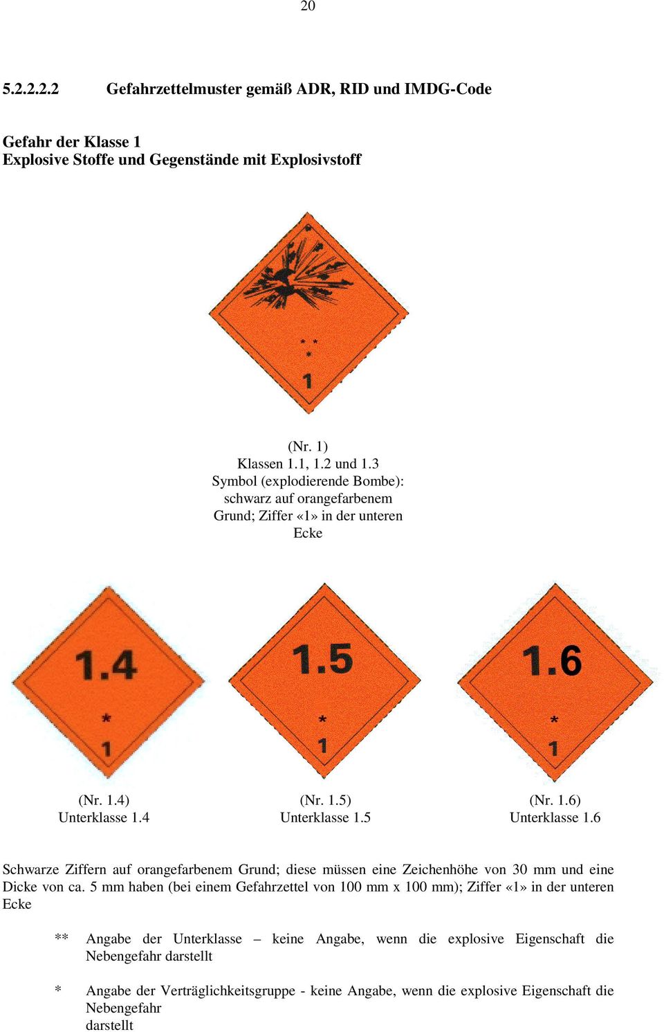 6 Schwarze Ziffern auf orangefarbenem Grund; diese müssen eine Zeichenhöhe von 30 mm und eine Dicke von ca.