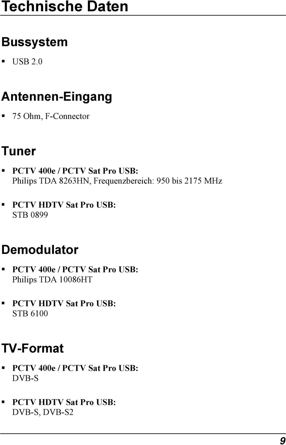 8263HN, Frequenzbereich: 950 bis 2175 MHz PCTV HDTV Sat Pro USB: STB 0899 Demodulator PCTV