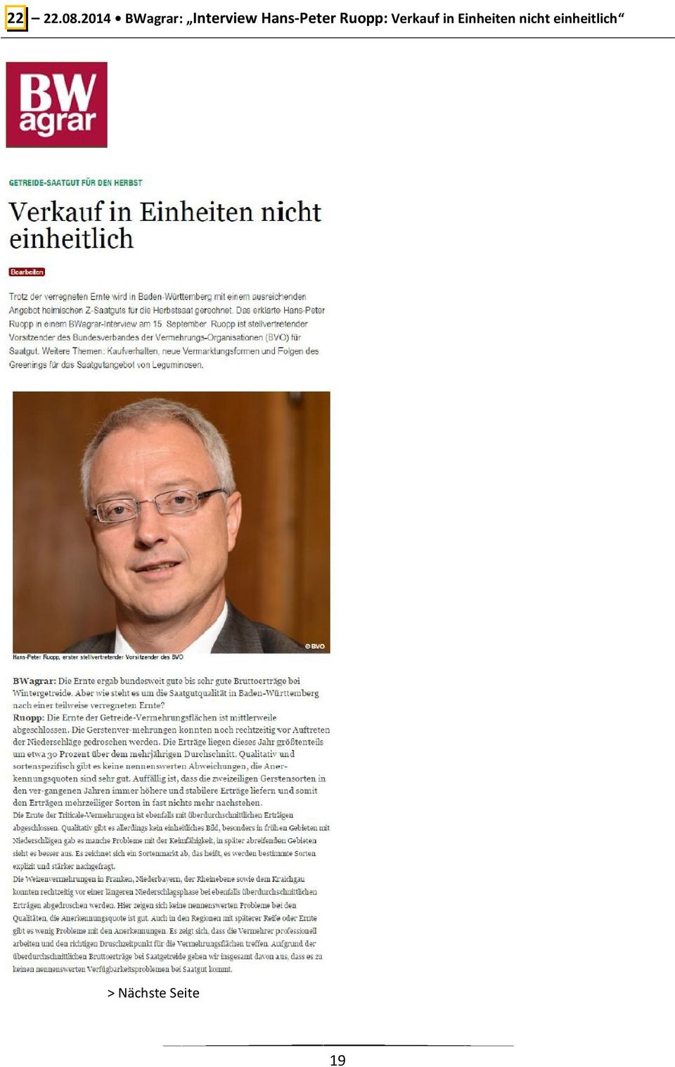 Hans-Peter Ruopp: Verkauf