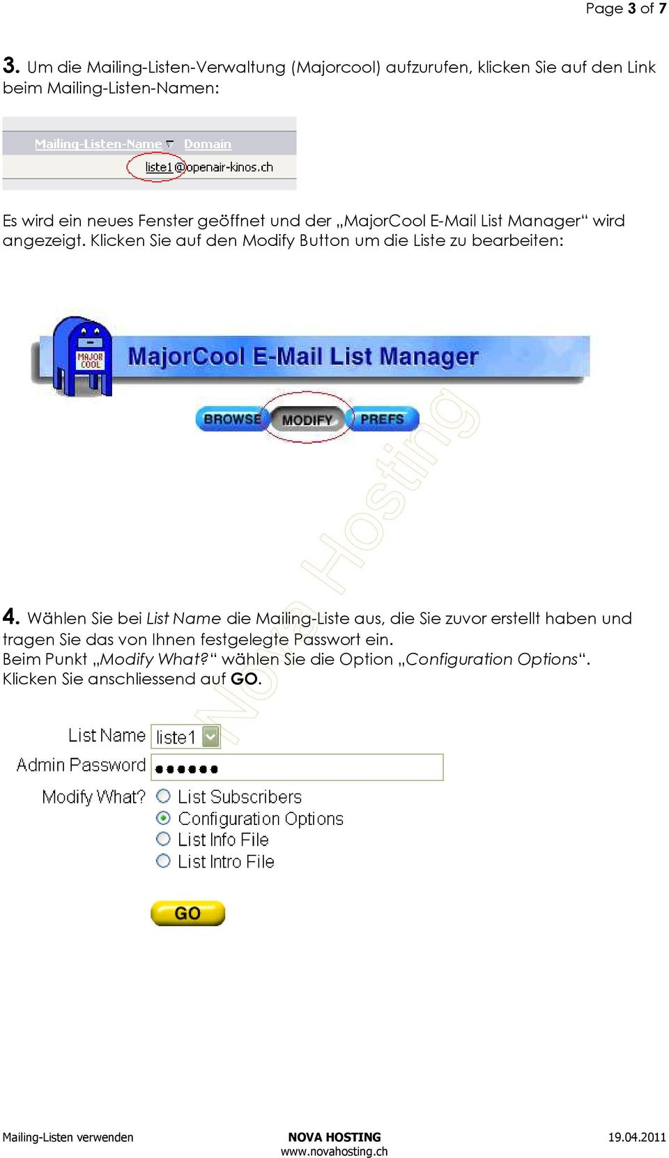 Fenster geöffnet und der MajorCool E-Mail List Manager wird angezeigt.