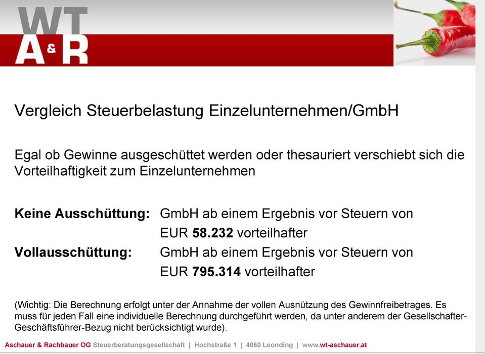232 vorteilhafter Vollausschüttung: GmbH ab einem Ergebnis vor Steuern von EUR 795.