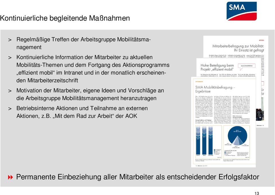 Mitarbeiterzeitschrift > Motivation der Mitarbeiter, eigene Ideen und Vorschläge an die Arbeitsgruppe Mobilitätsmanagement heranzutragen >