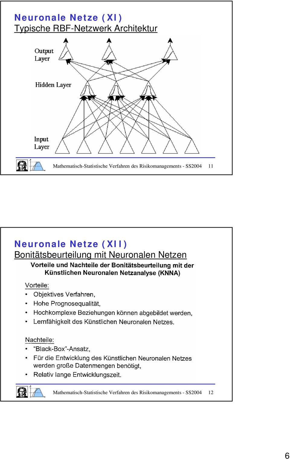 SS2004 11 Neuronale Netze (XII) Bonitätsbeurteilung mit