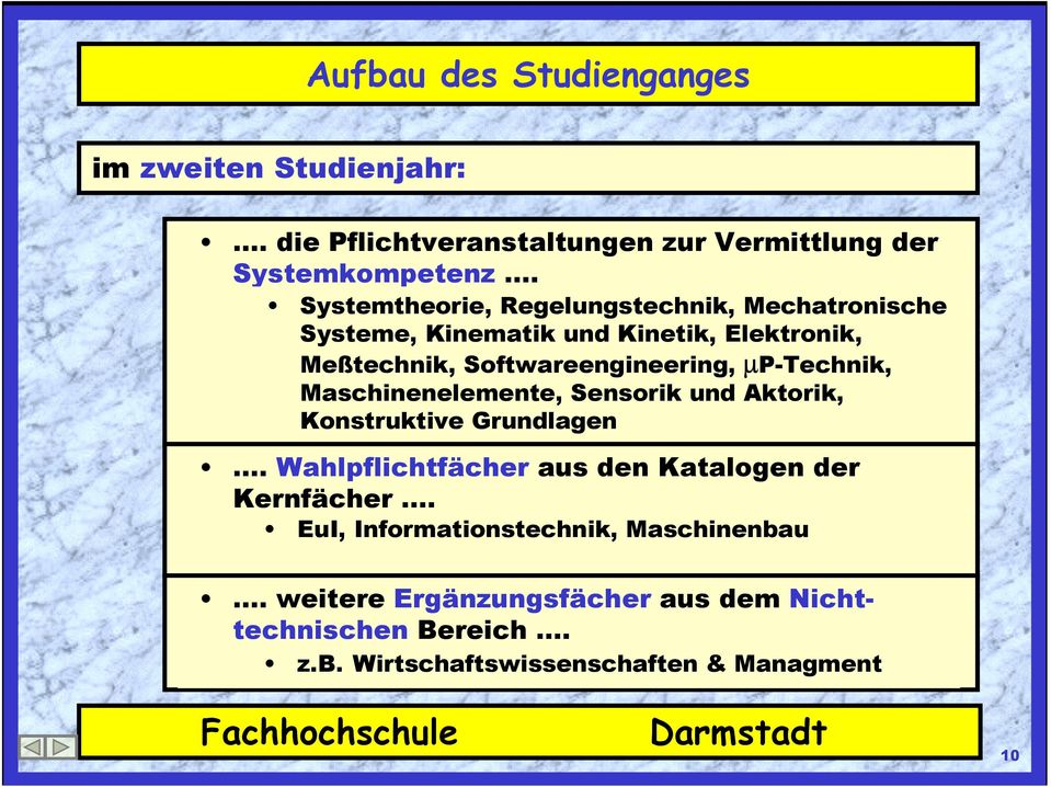 µp-technik, Maschinenelemente, Sensorik und Aktorik, Konstruktive Grundlagen... Wahlpflichtfächer aus den Katalogen der Kernfächer.