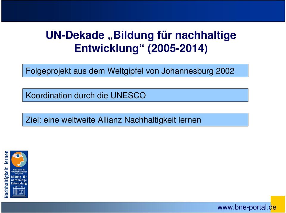 Johannesburg 2002 Koordination durch die UNESCO