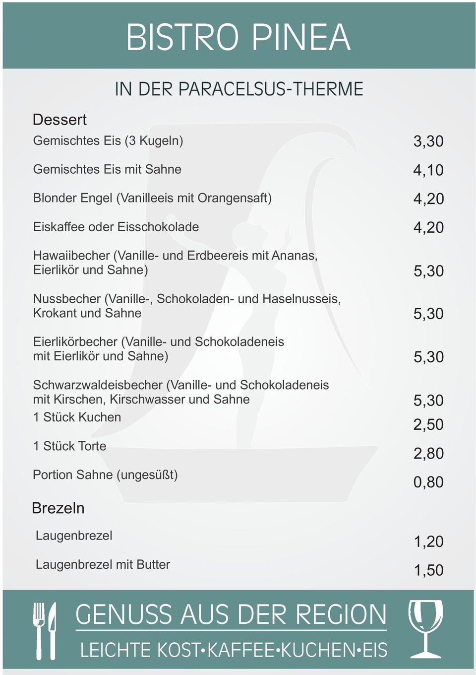 Eierlikörbecher (Vanille- und Schokoladeneis mit Eierlikör und Sahne) Schwarzwaldeisbecher (Vanille- und Schokoladeneis mit Kirschen,