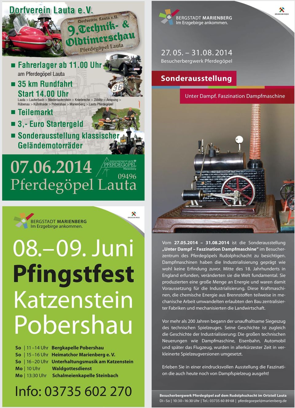 Faszination Dampfmaschine Teilemarkt 3,- Euro Startergeld klassischer Geländemotorräder 07.06.2014 09496 Pferdegöpel Lauta Vom 27.05.2014 31.08.