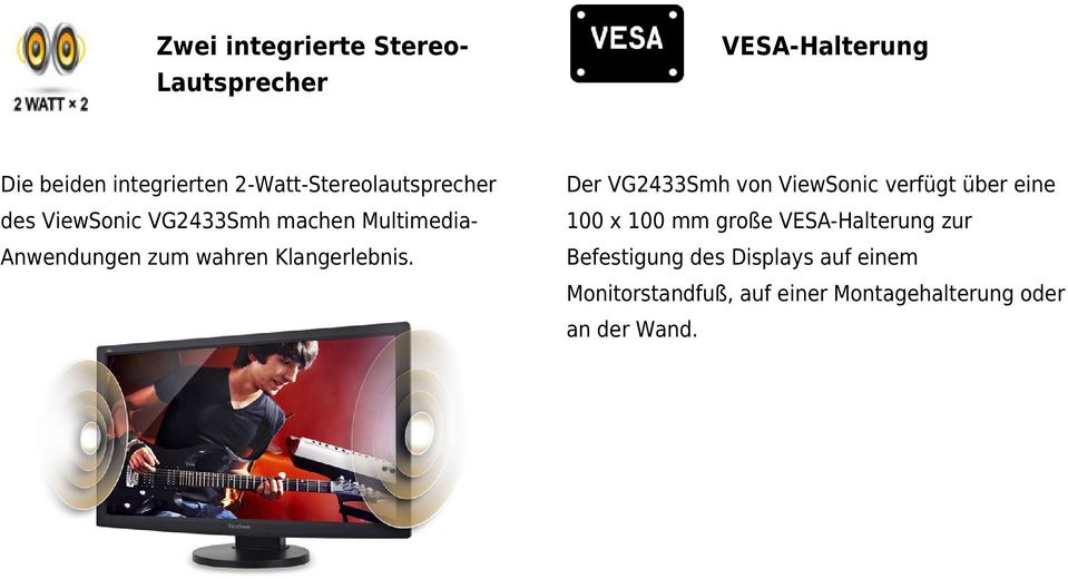 VG2433Smh machen Multimedia- 100 x 100 mm große VESA-Halterung zur Anwendungen zum wahren