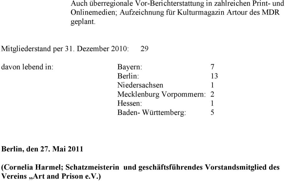Dezember 2010: 29 davon lebend in: Bayern: 7 Berlin: 13 Niedersachsen 1 Mecklenburg Vorpommern: 2 Hessen: