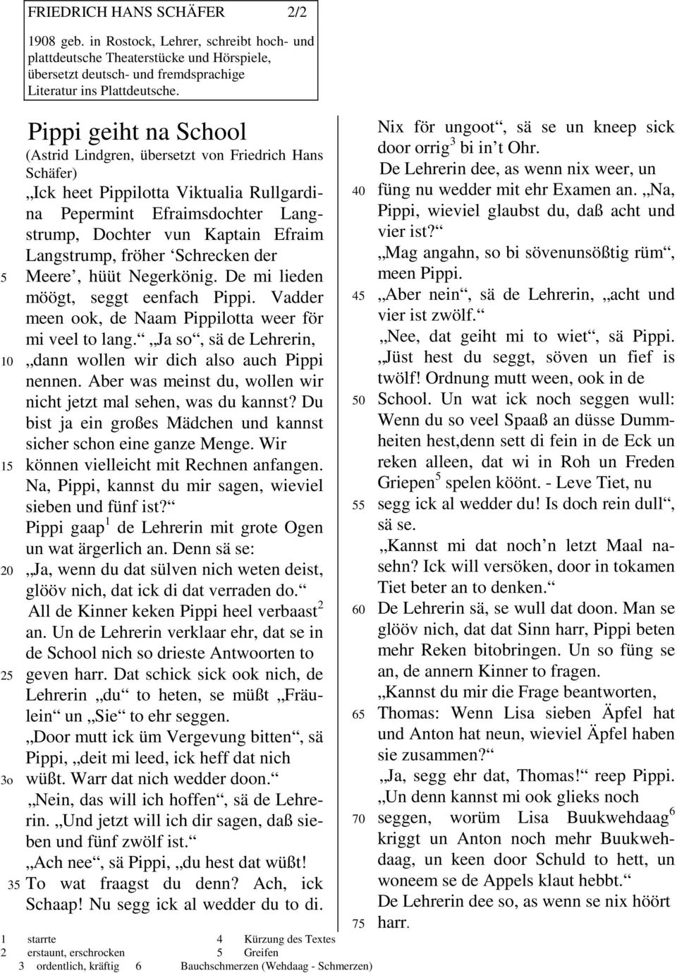 fröher Schrecken der 5 Meere, hüüt Negerkönig. De mi lieden möögt, seggt eenfach Pippi. Vadder meen ook, de Naam Pippilotta weer för mi veel to lang.